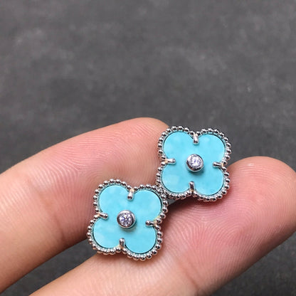 [⭐Seralia]CLOVER 1 DIAMOND BLUE SKY SILVER EARRINGS