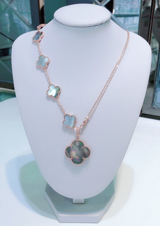 [⭐Seralia]COMBINED BRACELET 5 MOTIFS AND NECKLACE DARK MOP ROSE GOLD