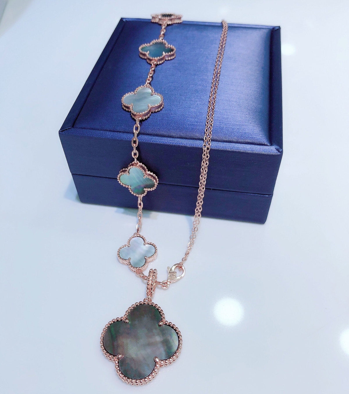 [⭐Seralia]COMBINED BRACELET 5 MOTIFS AND NECKLACE DARK MOP ROSE GOLD