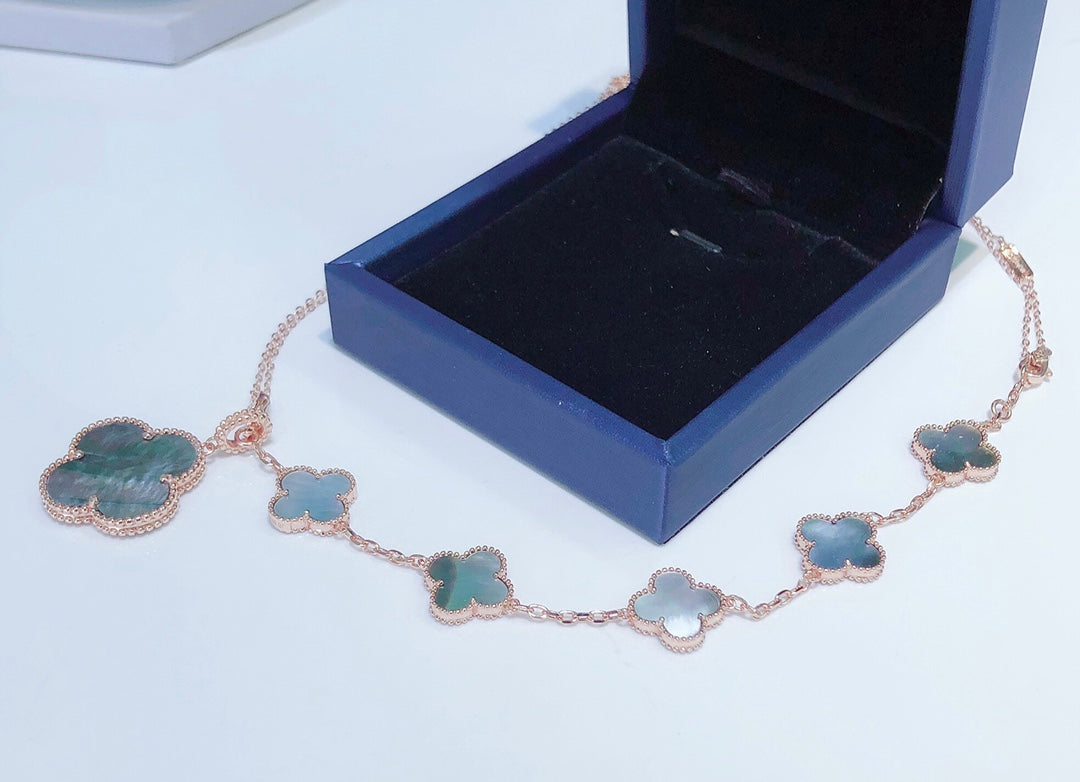 [⭐Seralia]COMBINED BRACELET 5 MOTIFS AND NECKLACE DARK MOP ROSE GOLD
