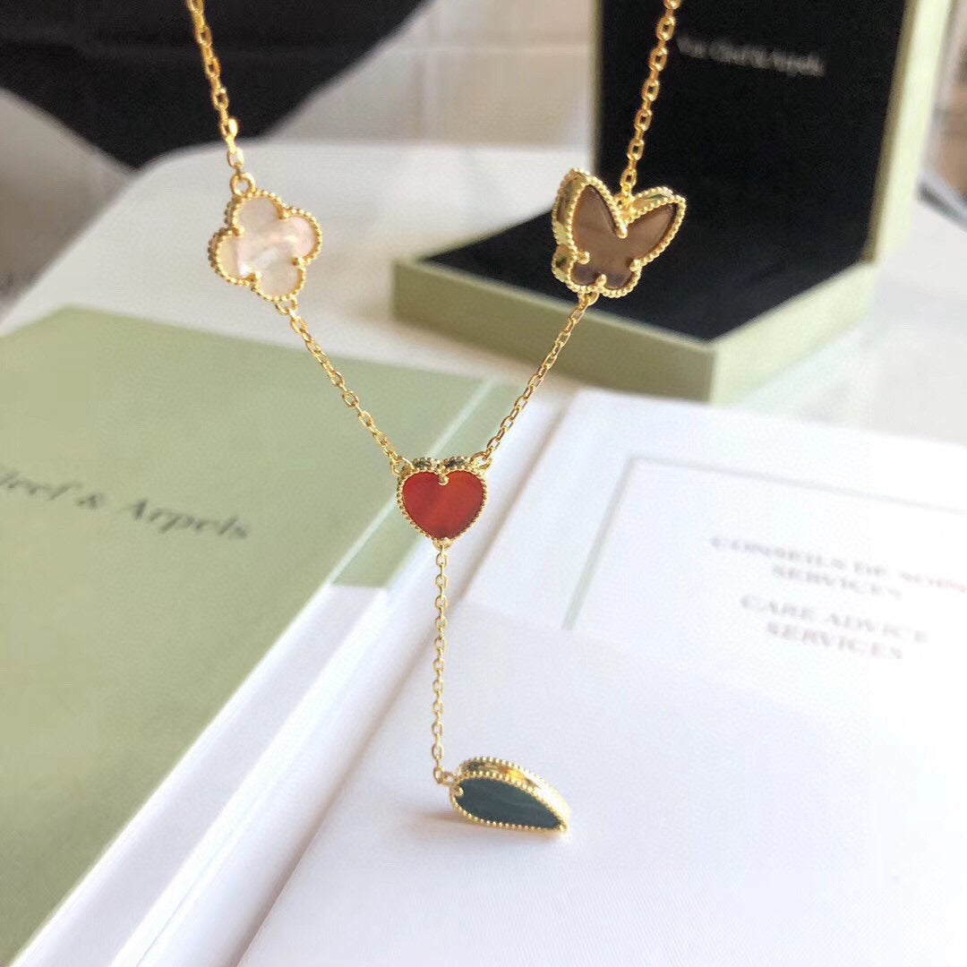 [⭐Seralia]LUCKY SPRING 4 MOTIFS ROSE GOLD NECKLACE