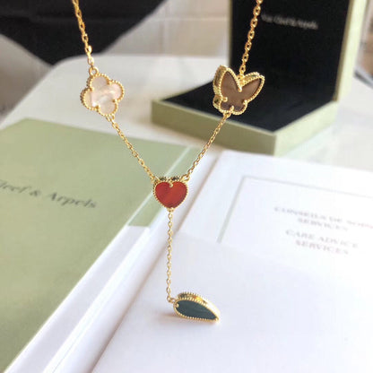 [⭐Seralia]LUCKY SPRING 4 MOTIFS ROSE GOLD NECKLACE