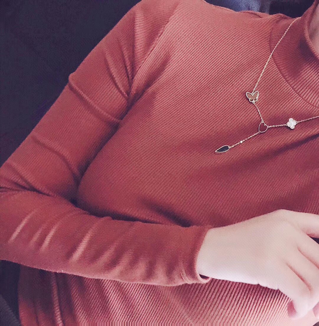 [⭐Seralia]LUCKY SPRING 4 MOTIFS ROSE GOLD NECKLACE