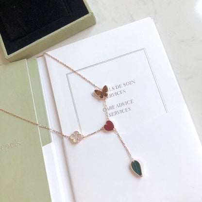 [⭐Seralia]LUCKY SPRING 4 MOTIFS ROSE GOLD NECKLACE