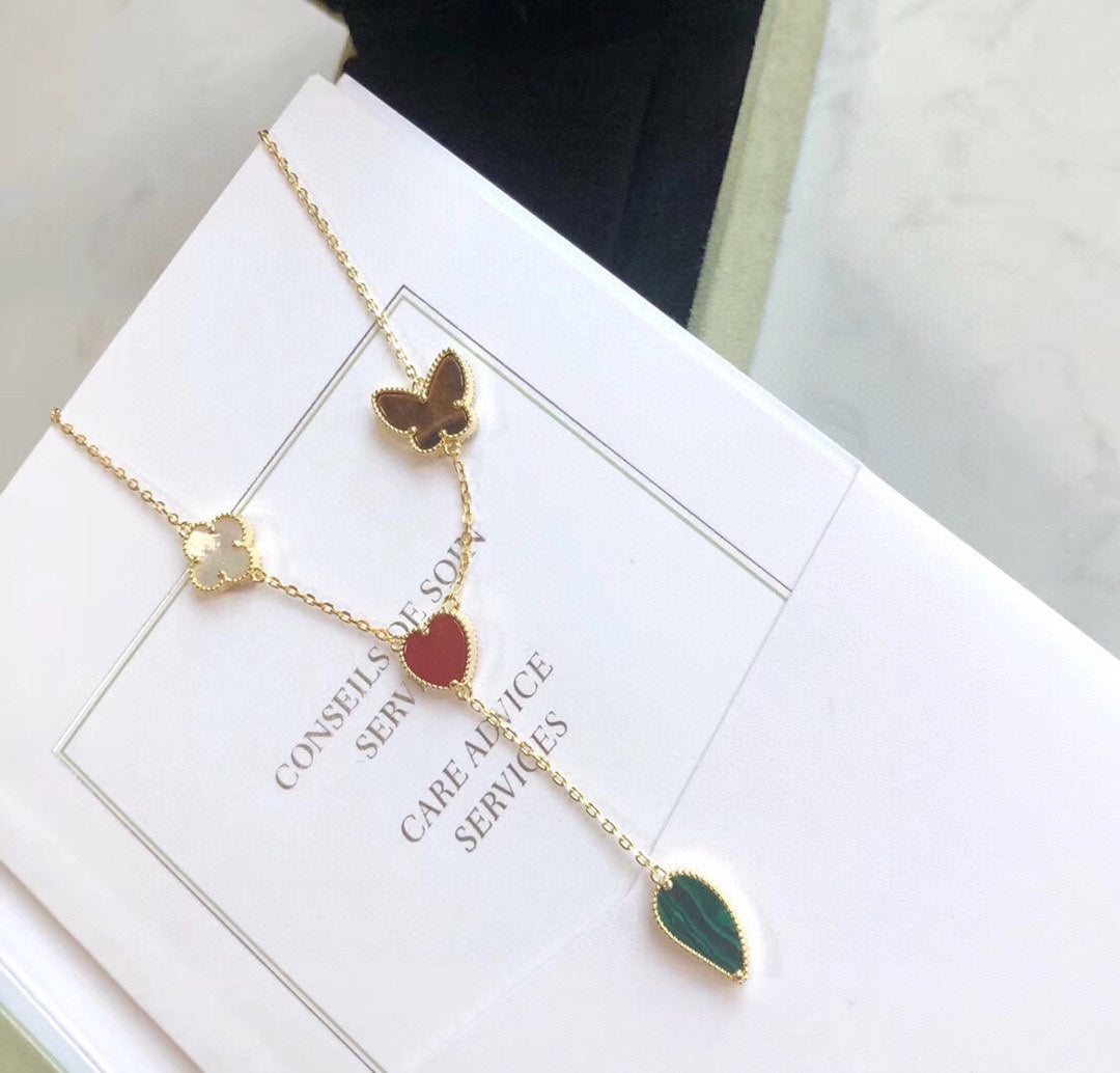 [⭐Seralia]LUCKY SPRING 4 MOTIFS ROSE GOLD NECKLACE