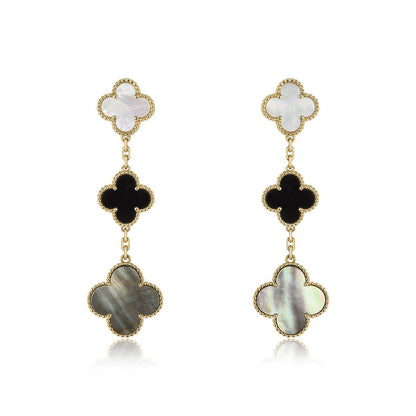 [⭐Seralia]CLOVER EARRINGS GOLD ONYX MOP 3 MOTIF