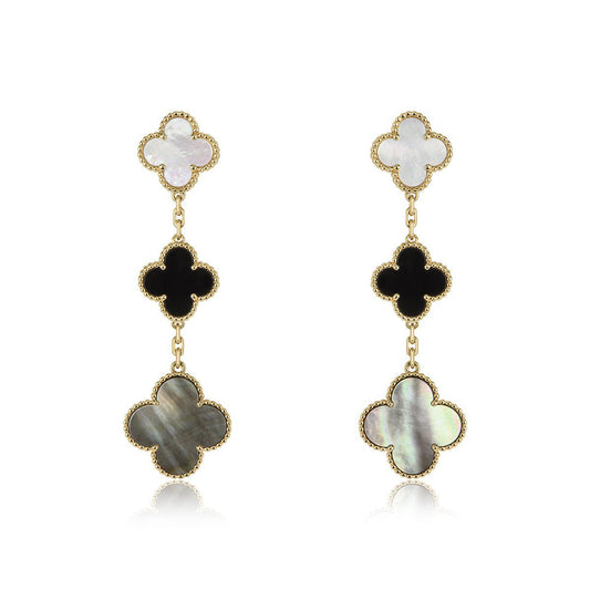 [⭐Seralia]CLOVER EARRINGS GOLD ONYX MOP 3 MOTIF