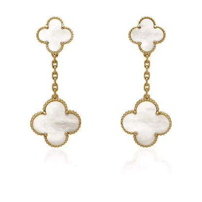 [⭐Seralia]CLOVER 2 MOTIF WHITE MOP EARRINGS