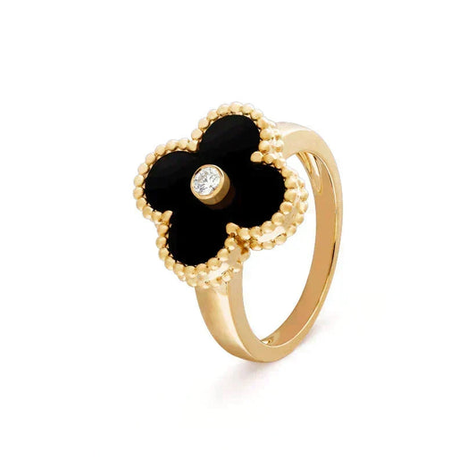 [⭐Seralia]CLOVER ONYX RING GOLD DIAMOND