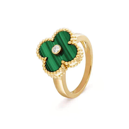 [⭐Seralia]CLOVER MALACHITE RING GOLD DIAMOND