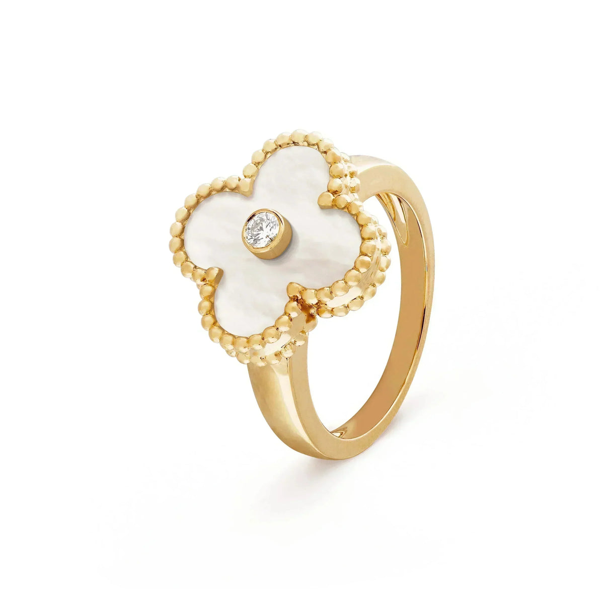 [⭐Seralia]CLOVER PINK MOP RING GOLD DIAMOND